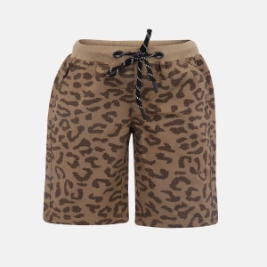 Brown Printed Gabardine Short Pant